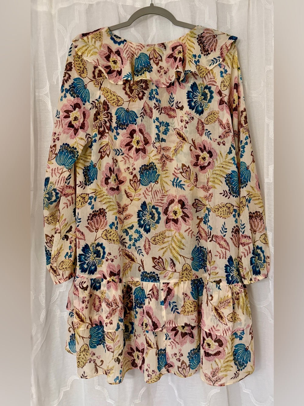 LOFT Floral Sheer Ruffle Hem Tunic Blouse Large - Picture 14 of 16